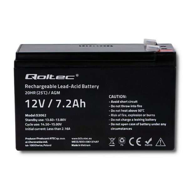 Bateria do Zasilacz awaryjny UPS Qoltec 53062 7200 mAh 12 V - obrazek 2