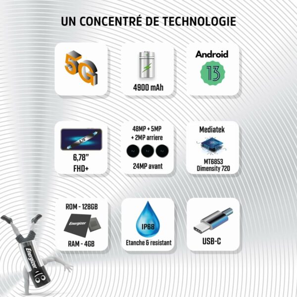 Telefon komórkowy dla seniorów Energizer H67GEU Octa Core 4 GB RAM 128 GB Czarny 6,78" - obrazek 2