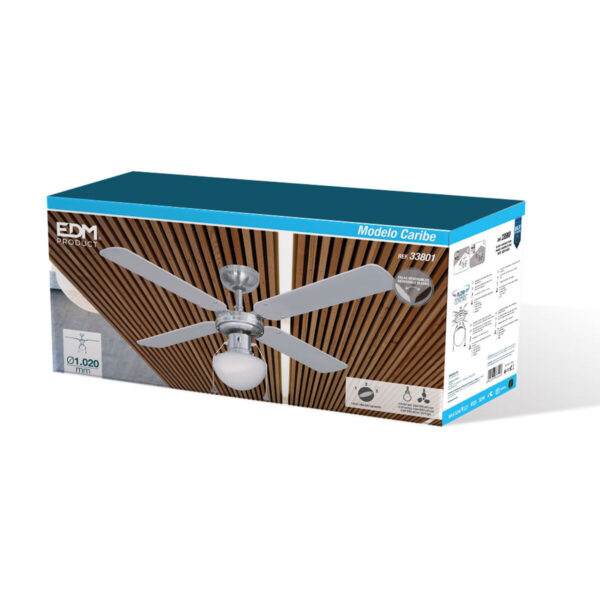 Wentylator sufitowy z oświetleniem EDM 33801 Caribe Srebrzysty 50 W - obrazek 6
