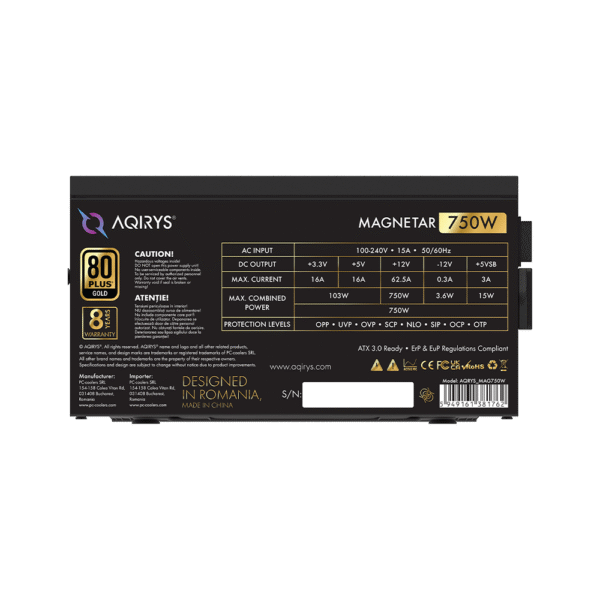AQIRYS Zasilacz ATX / 80 Plus Gold Certified MAGNETAR 750W PCIe 5.0 8YW black - obrazek 7