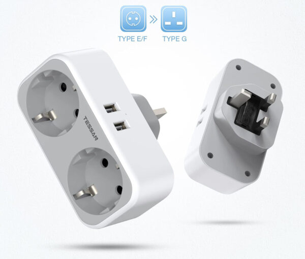 Adapter TESSAN TS-321-UK Wtyczka, 4 w 1 Wtyczka UK, z 2 gniazdami i 2 USB - obrazek 5