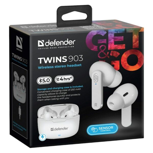 Słuchawki douszne Bluetooth Defender TWINS 903 Biały Wielokolorowy - obrazek 5