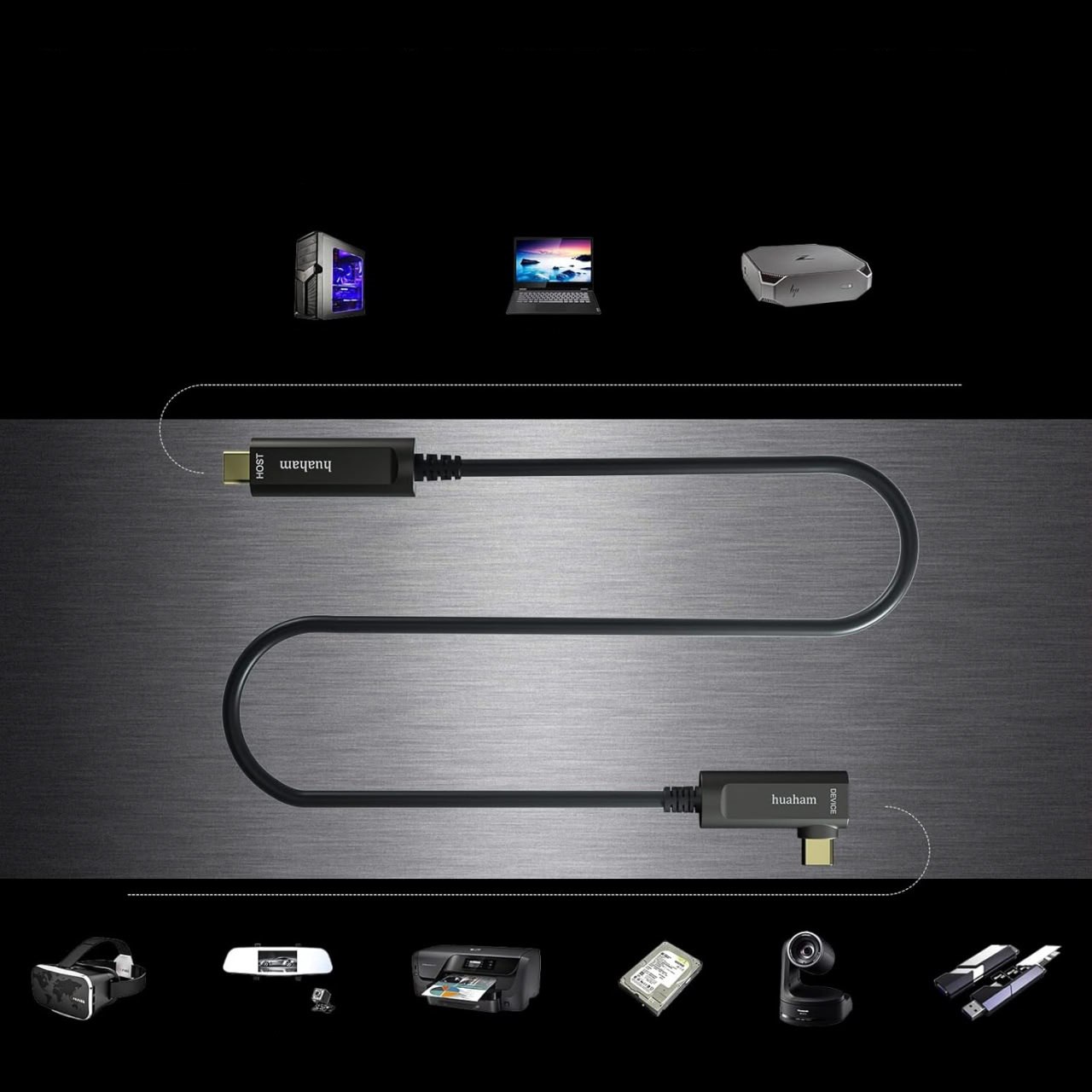 Huaham Fibre Optic USB C do kabla USB C Kabel w prawo 10 m długości transmisji Slim Slim 3,1 - obrazek 5