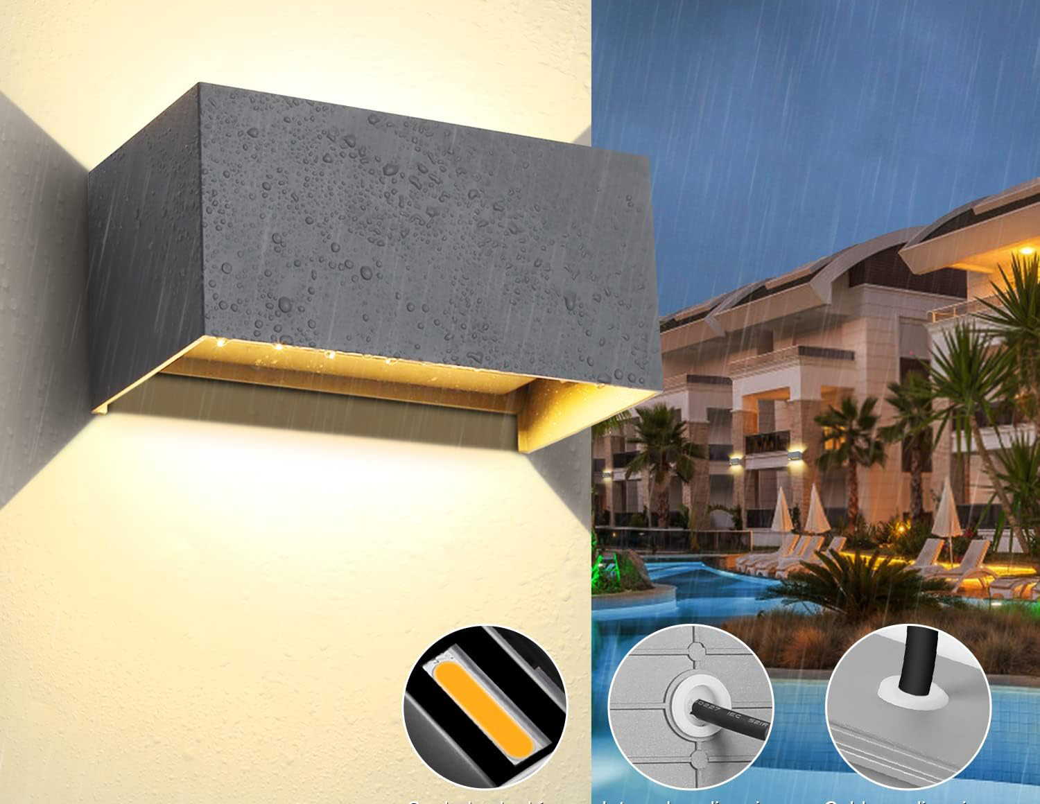 Lampy LED Kingwen, 20 W, 3000 K, IP65, szare, zestaw 2 szt. - obrazek 5