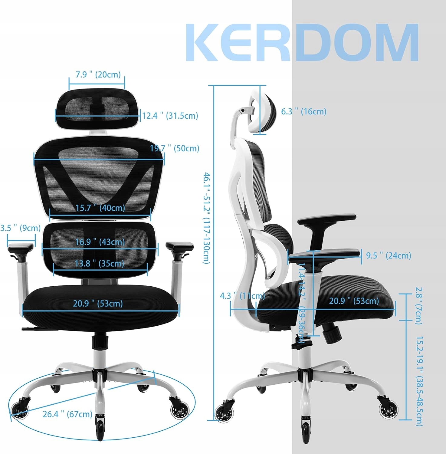 UŻYWANY Ergonomiczne krzesło biurowe KERDOM obrotowe białe KD-9070-F - obrazek 13