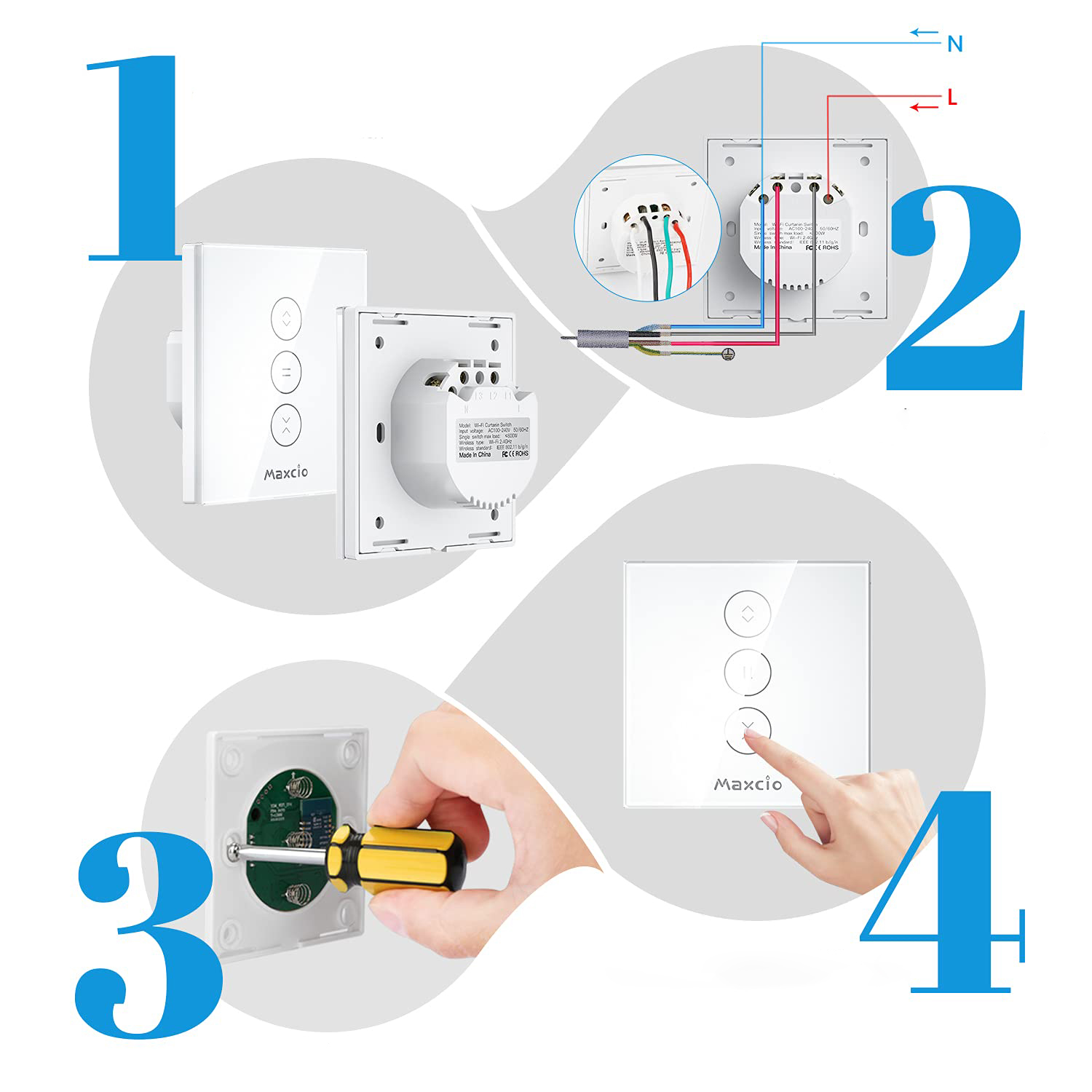 Przełącznik do żaluzji WiFi IP20 600W 240V Maxcio inteligentny sterownik rolet - obrazek 4