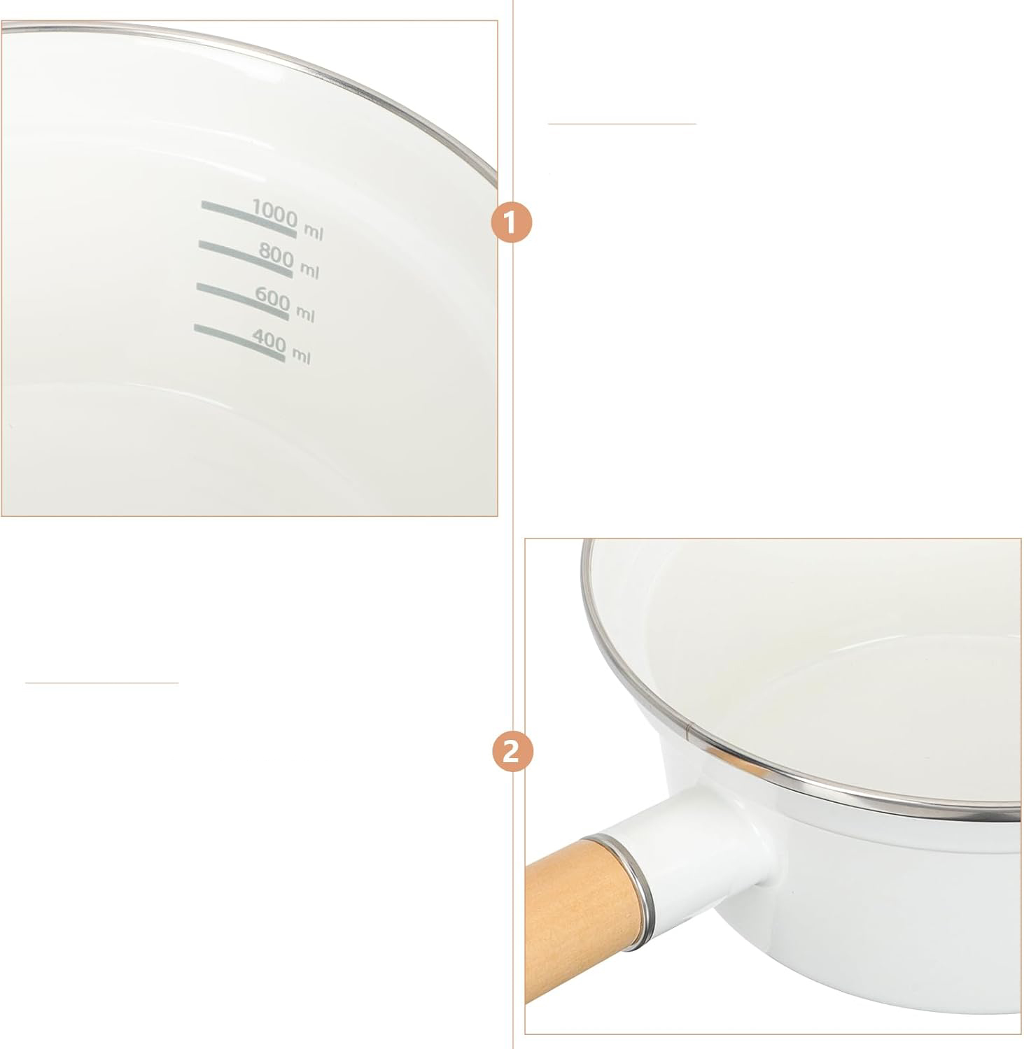Rondel emaliowany Vaguelly 16 cm z miarką powłoką nieprzywierającą i drewnianym uchwytem - obrazek 3