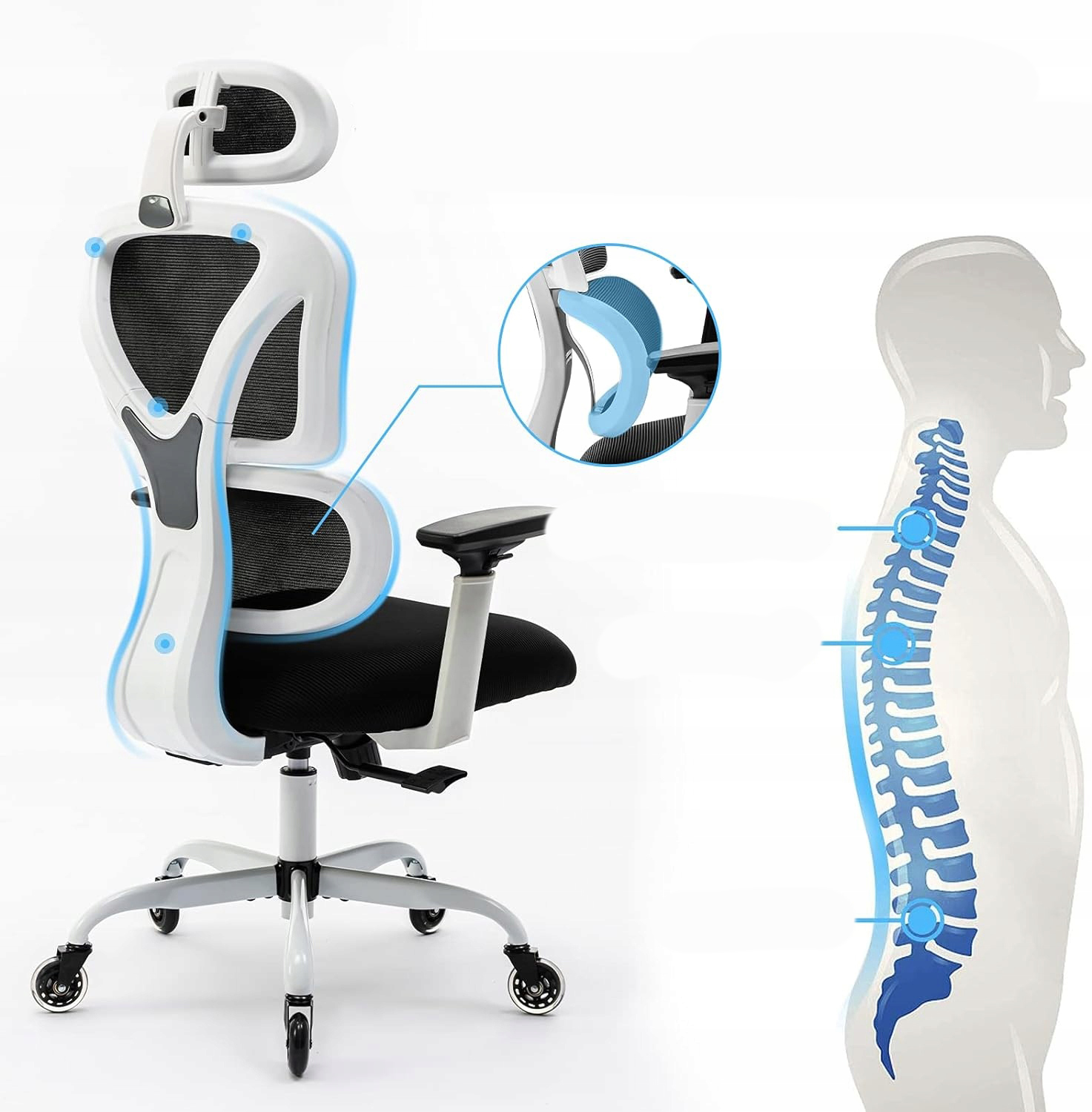 UŻYWANY Ergonomiczne krzesło biurowe KERDOM obrotowe białe KD-9070-F - obrazek 6