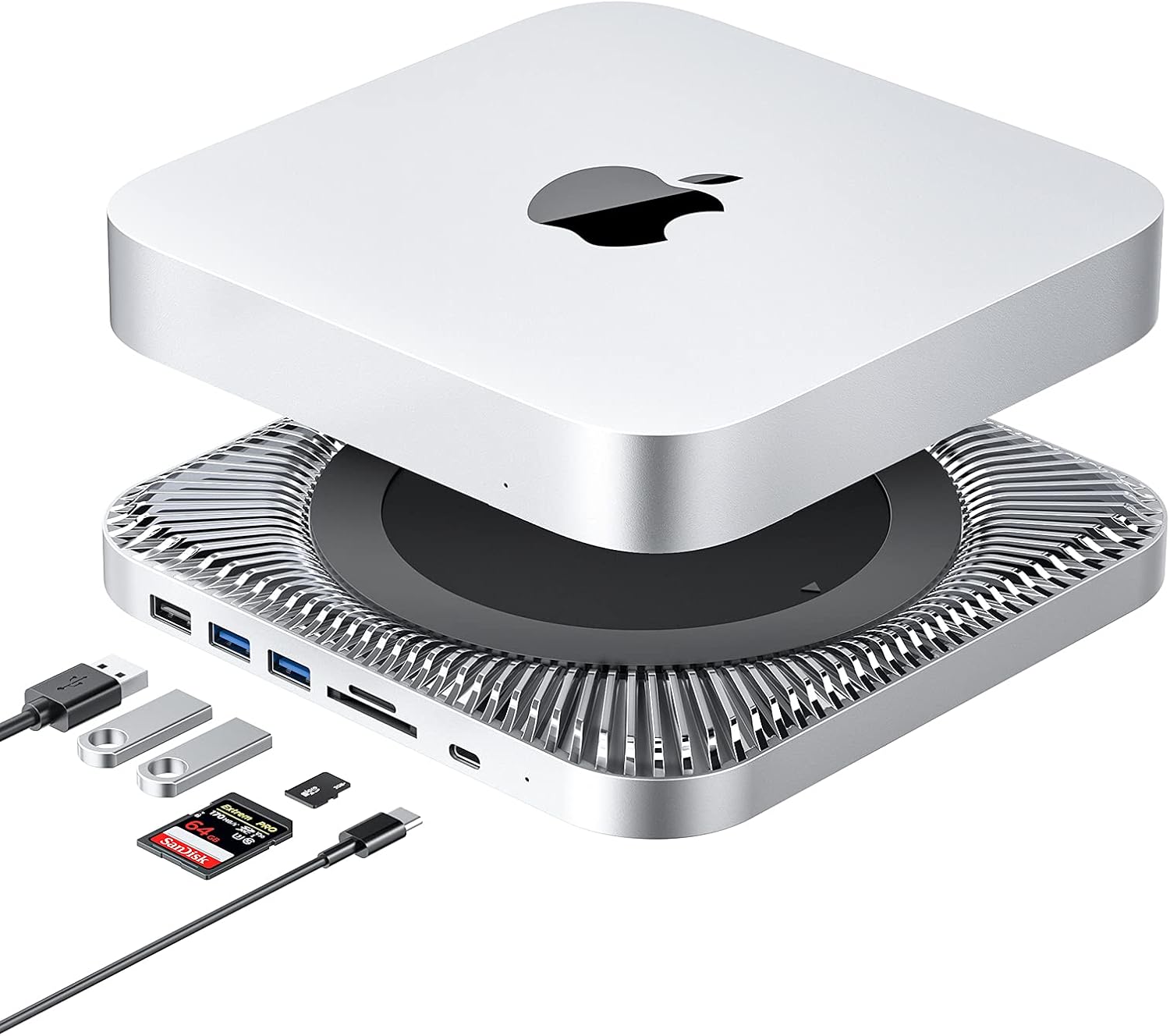 Hub USB-C z obudową dysku twardego dla Mac Mini M1 rozszerzenie portów i miejsce na dysk SSD, idealne dopasowanie do Mac Mini