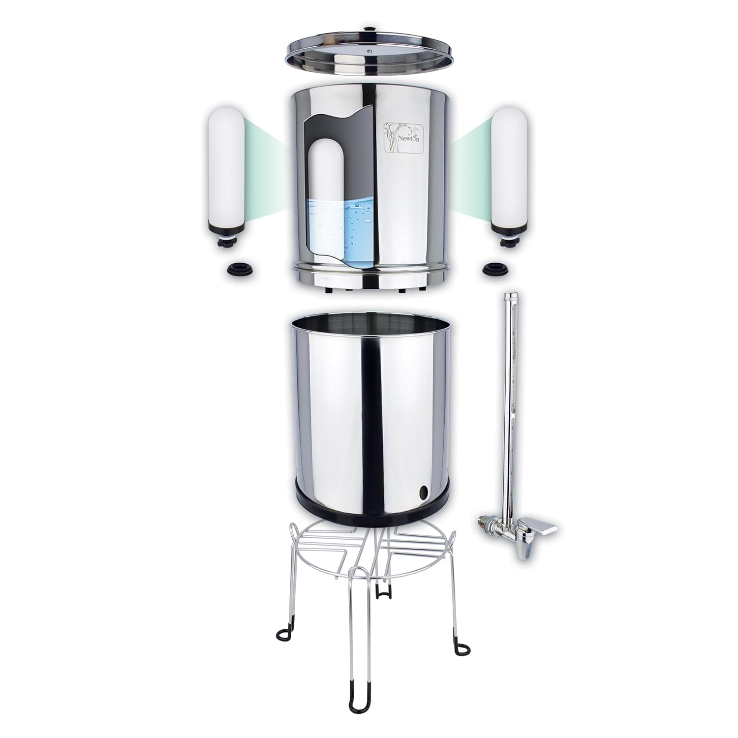 USZKODZONY/UŻYWANY System filtracji wody Newton 12L stal nierdzewna filtr fluoru i kamienia (x2) z kranem - obrazek 3