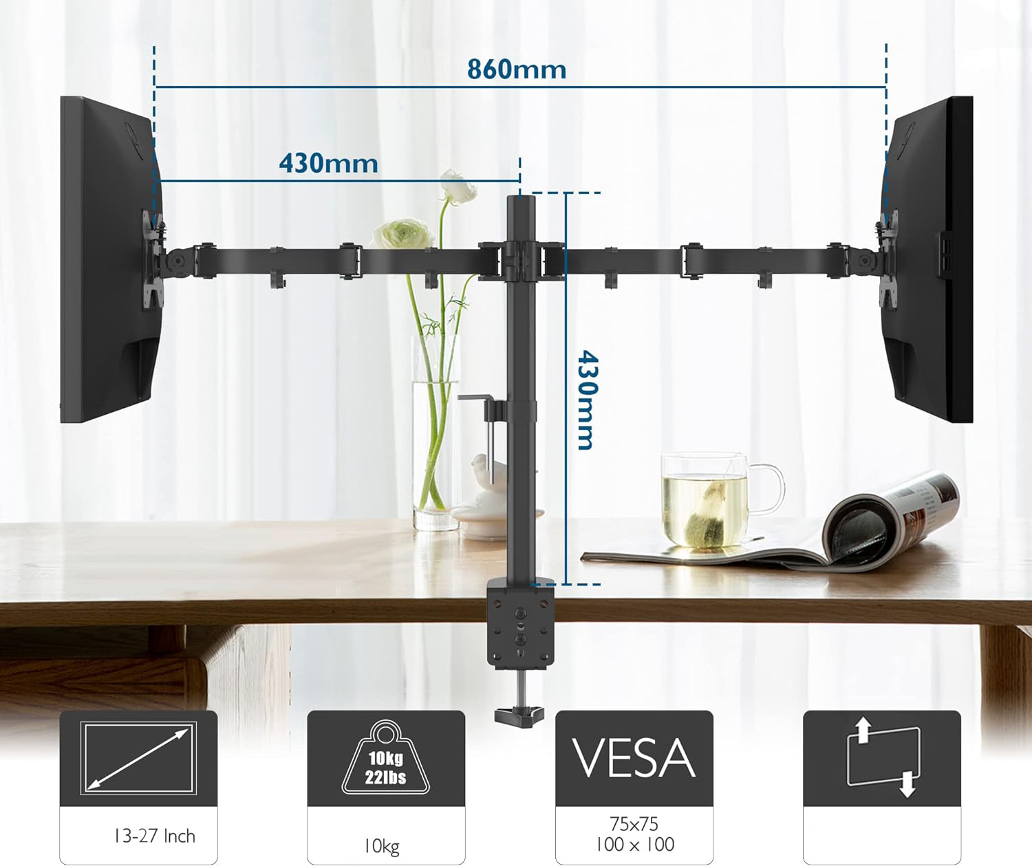 Uchwyt na dwa monitory BONTEC MDM002 13-27'', VESA 75/100 - obrazek 7