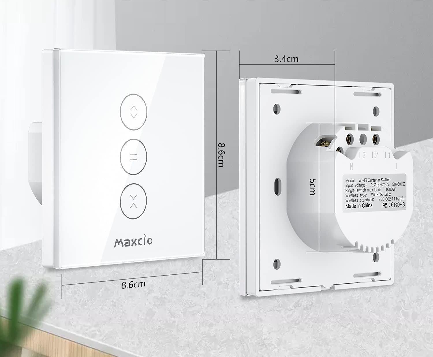 Przełącznik do żaluzji WiFi IP20 600W 240V Maxcio inteligentny sterownik rolet - obrazek 2