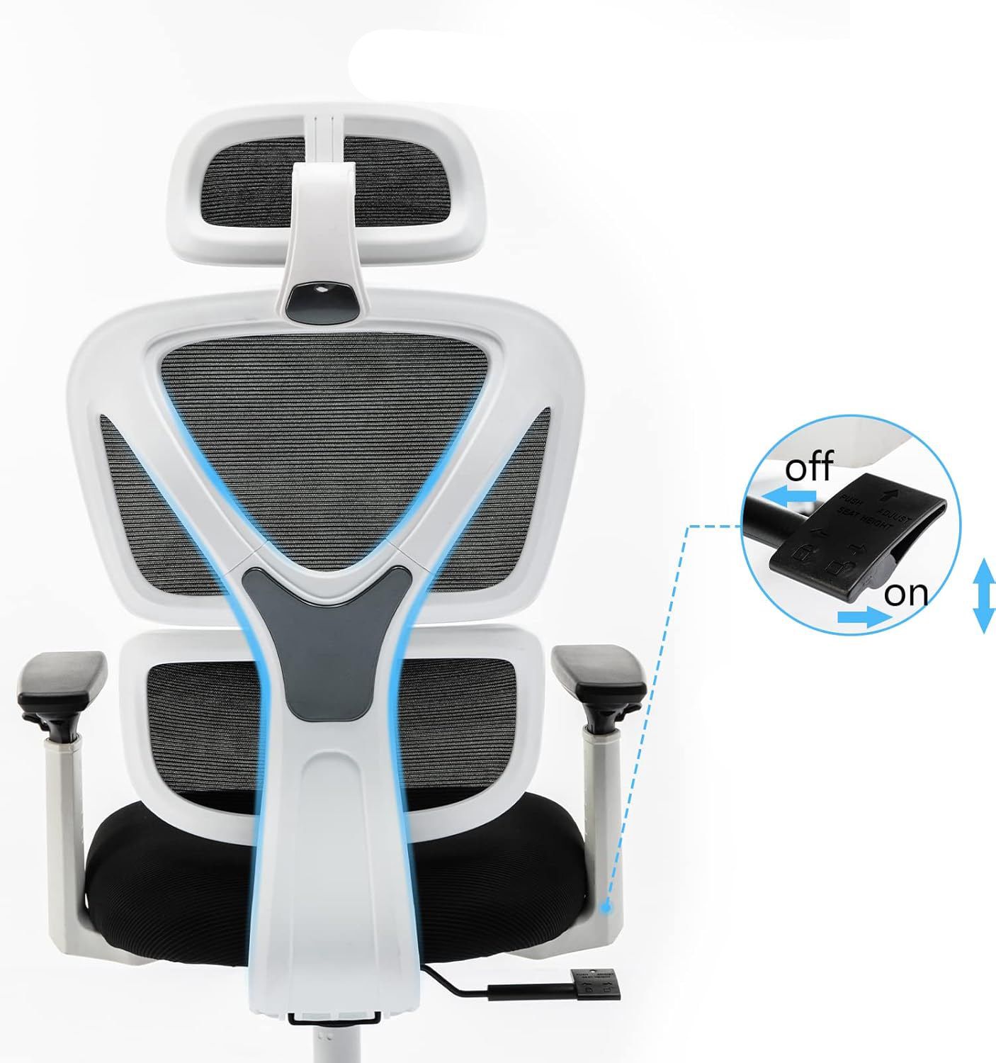 USZKODZONY NIE ZESTAW Krzesło biurowe KERDOM KD9070 białe ergonomiczne krzesło z siatki i zagłówkiem - obrazek 8