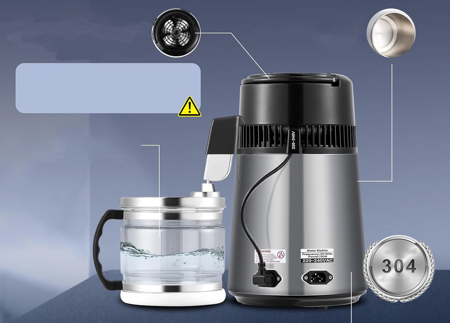 UŻYWANA Destylator wody Hanchen, stal nierdzewna 304, 750 W, 4 l, ciemnoszara - obrazek 5