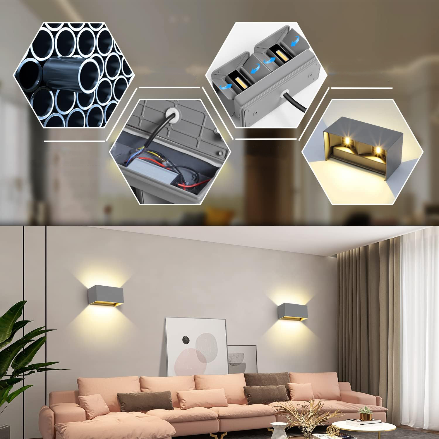 Lampy LED Kingwen, 20 W, 3000 K, IP65, szare, zestaw 2 szt. - obrazek 7