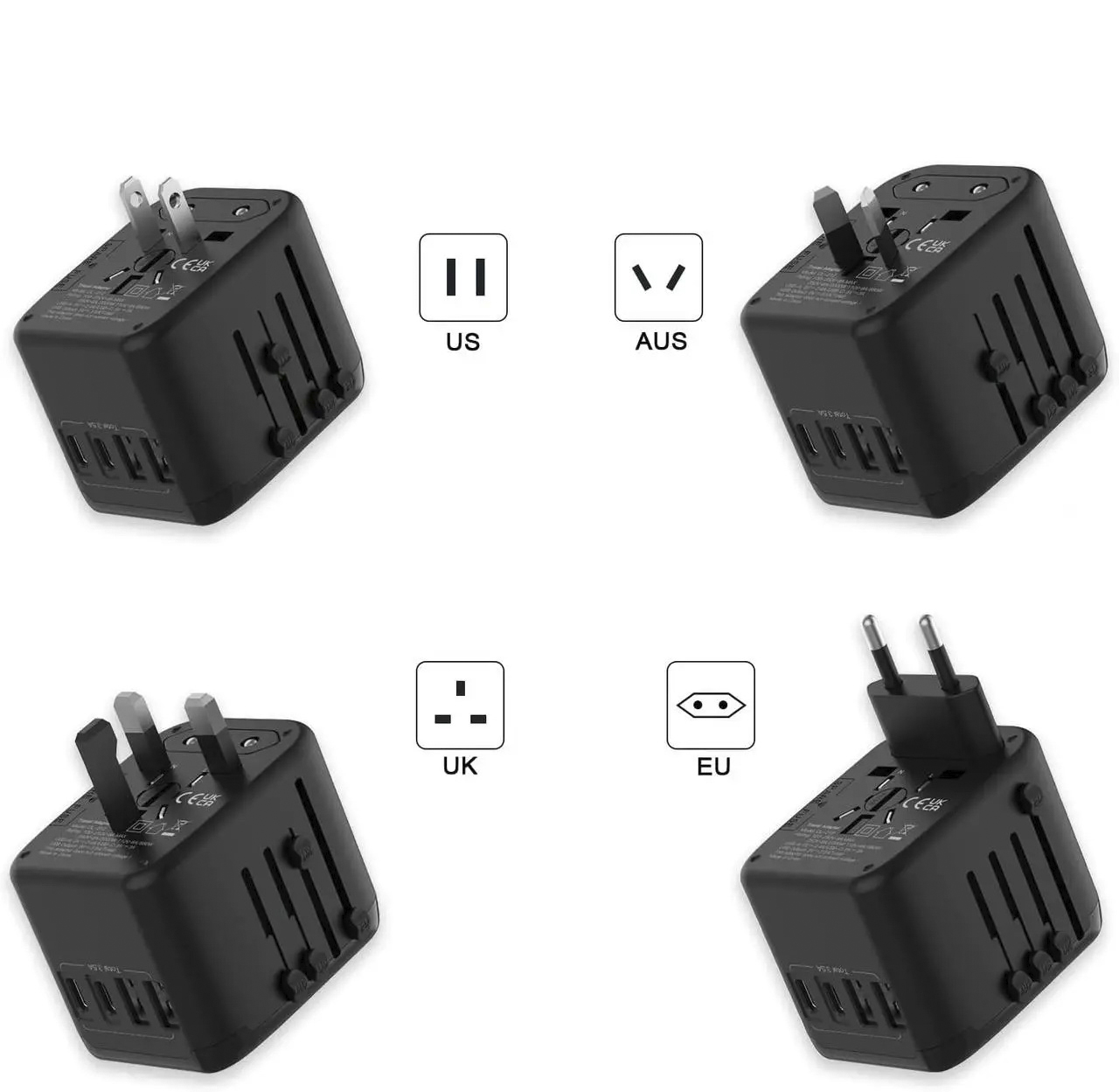 Uniwersalny adapter podróżny USB-A x2/USB-C x2 do ładowania czarny - obrazek 3