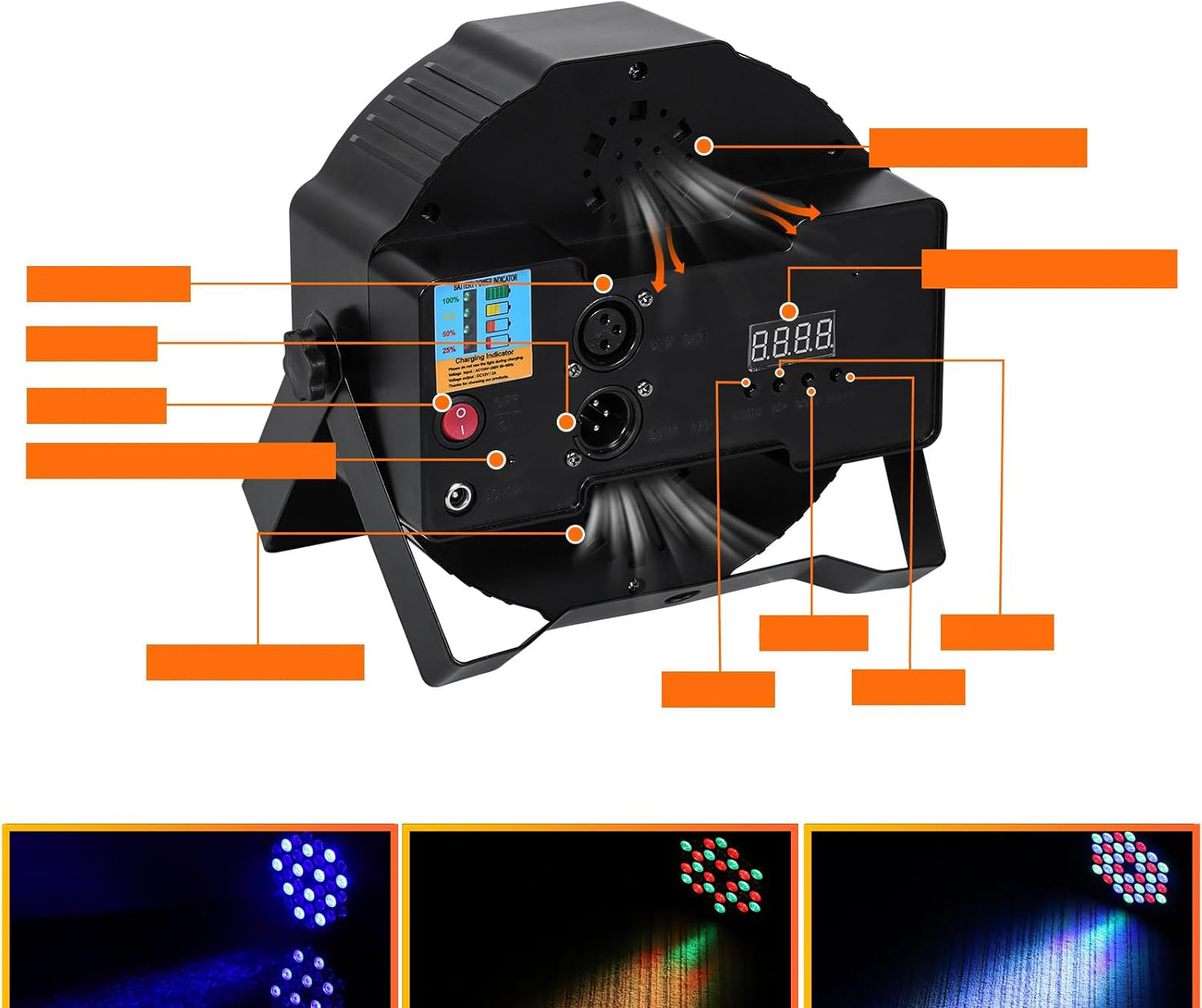 Reflektory LEDx2 ZonQoonz ZQ01104 36W z pilotem 7 trybów świecenia, zestaw - obrazek 4