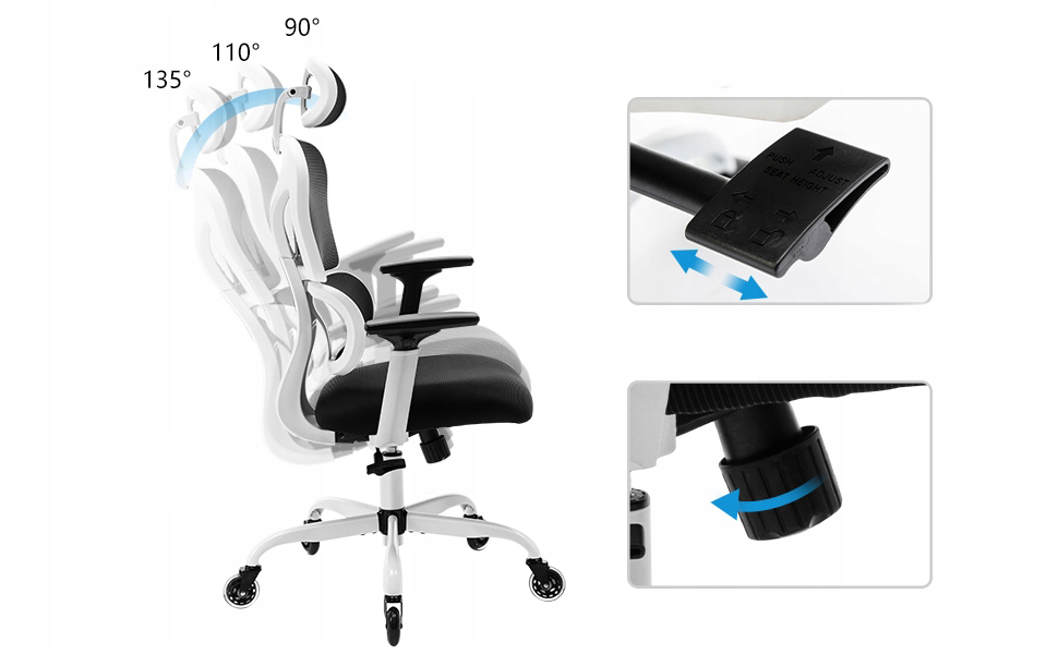 UŻYWANY Ergonomiczne krzesło biurowe KERDOM obrotowe białe KD-9070-F - obrazek 4