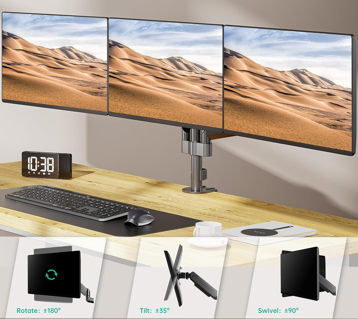 Uchwyt na 3 monitory WALI GSDM003, do 27", VESA 75/100 mm, czarny, Używany - obrazek 7