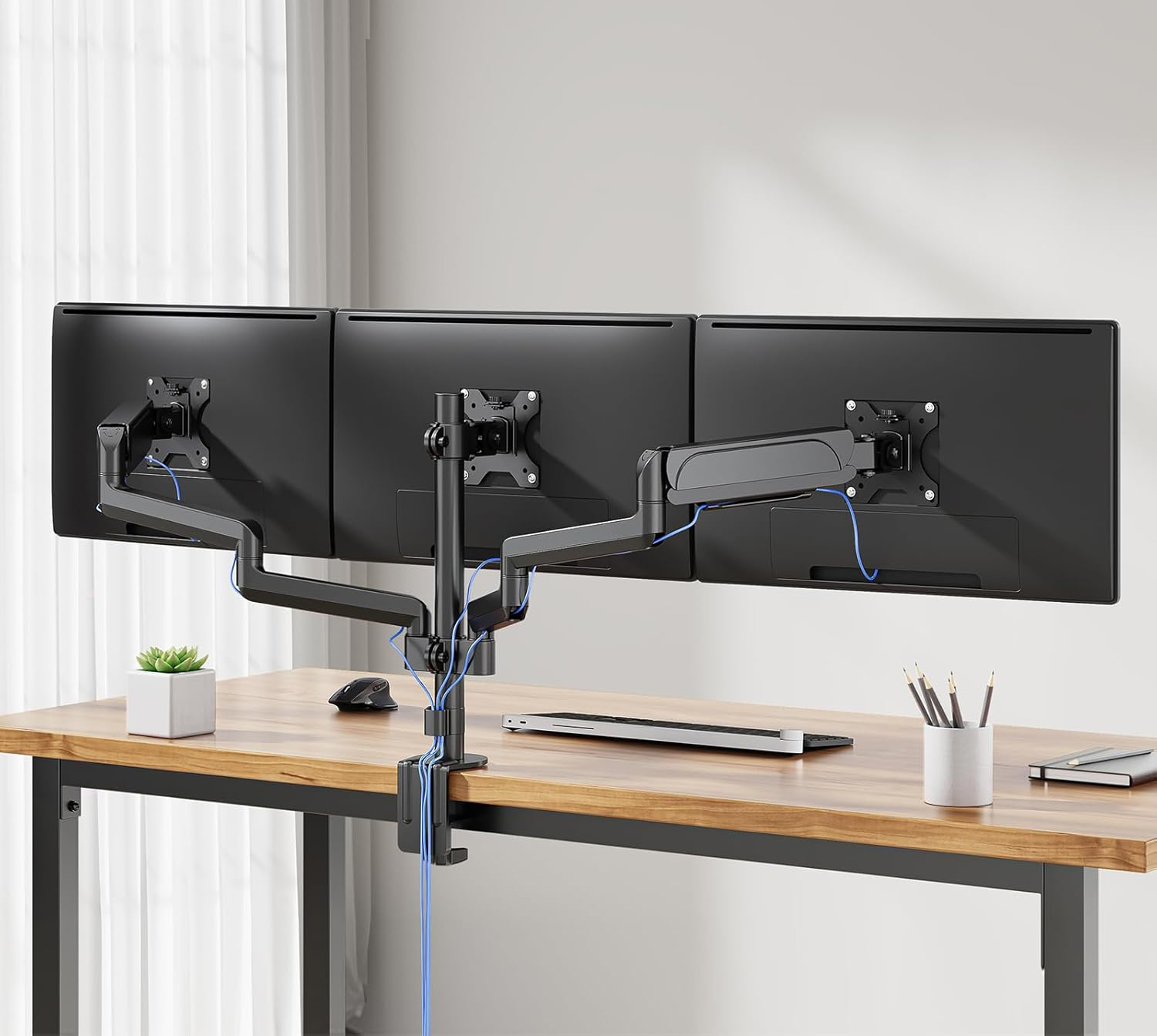 Uchwyt na 3 monitory WALI GSDM003, do 27", VESA 75/100 mm, czarny, Używany - obrazek 3