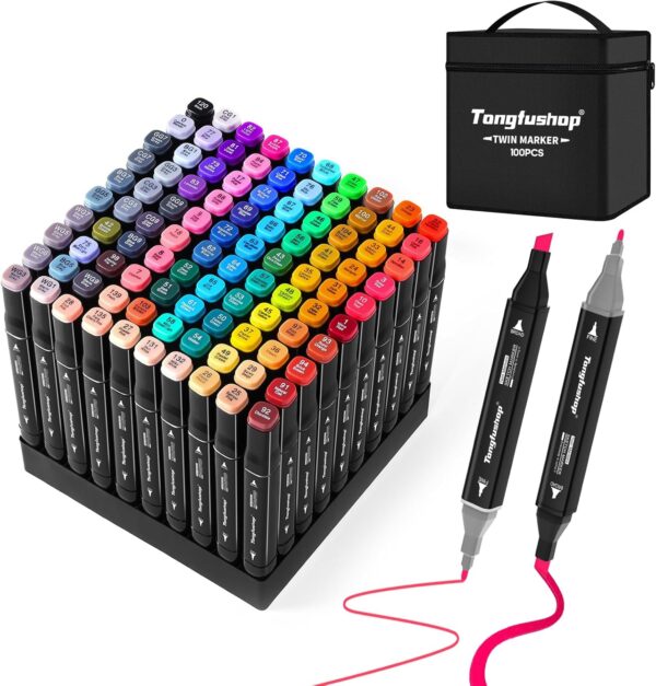 Zestaw markerów Tongfushop MKB-100 100 szt., podwójnych markerów, z torbą