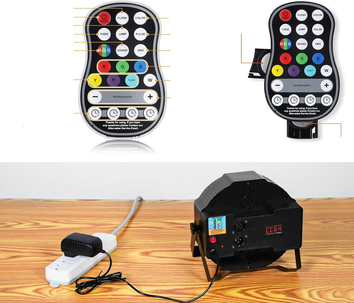 Reflektory LEDx2 ZonQoonz ZQ01104 36W z pilotem 7 trybów świecenia, zestaw - obrazek 6