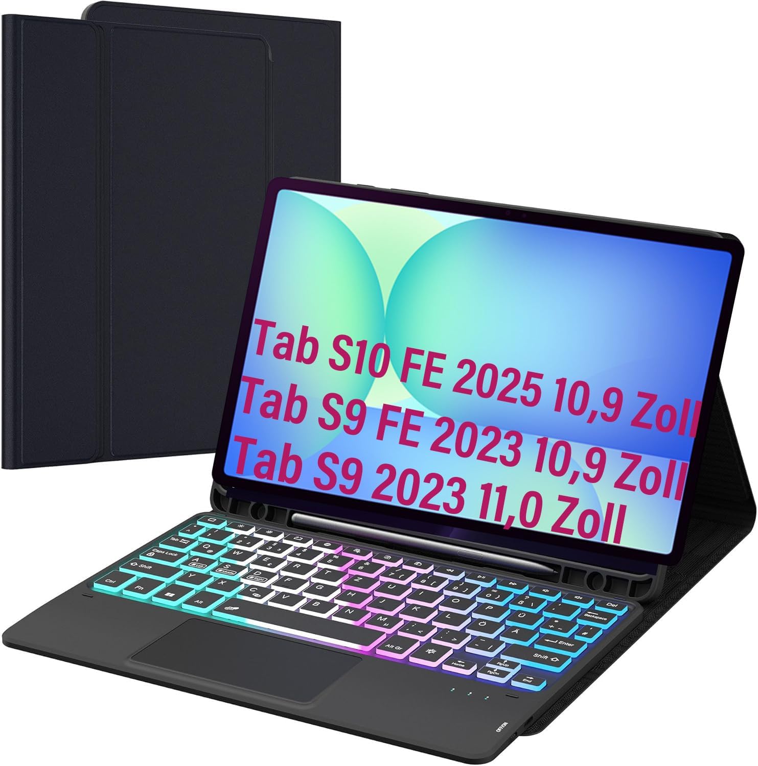 Etui z klawiaturą do Galaxy Tab S9/S9 FE 11" ROOFEI QWERTZ touchpad LED