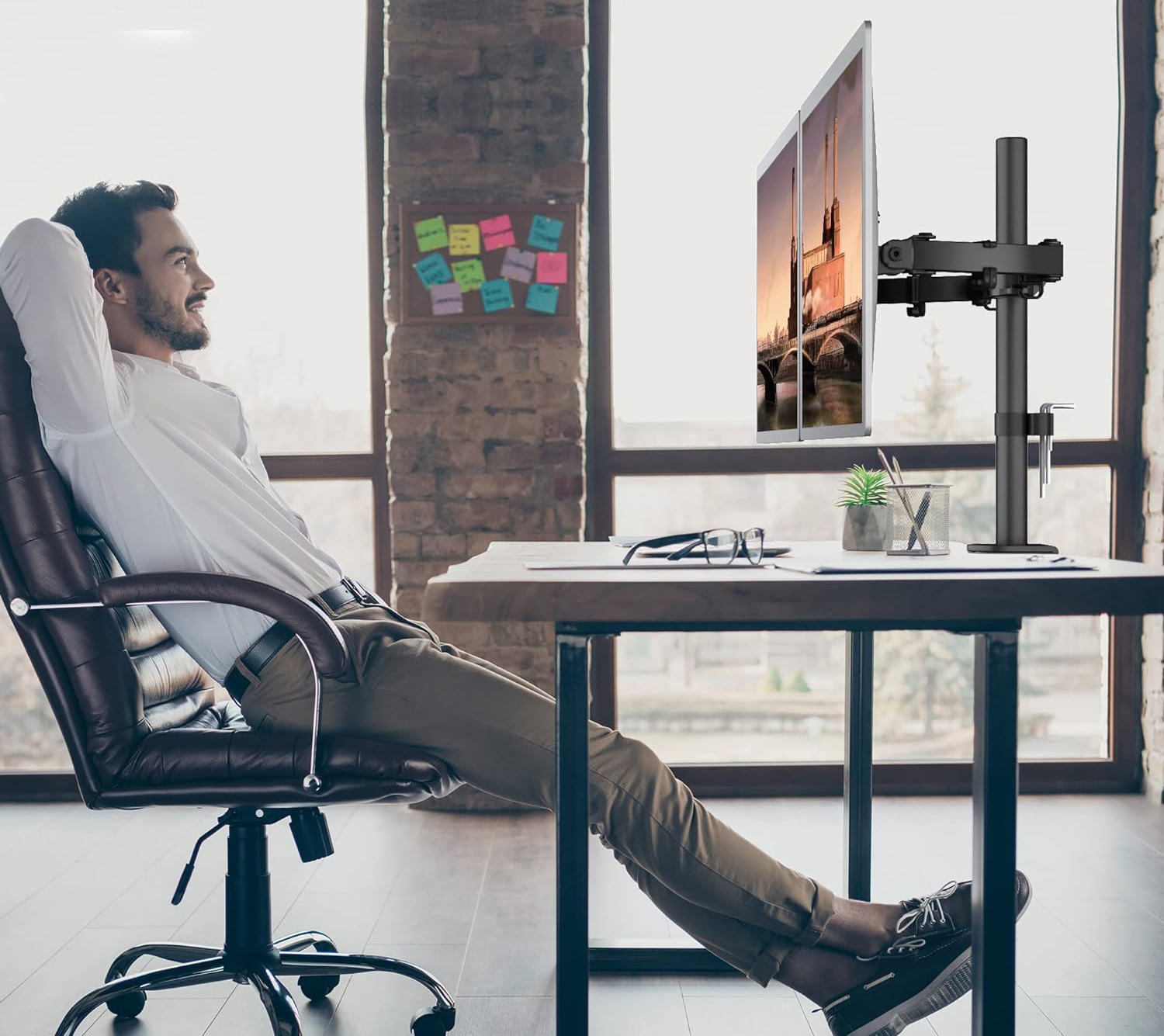 Uchwyt do 2 monitorów BONTEC MDM002, 13-27'', VESA 75/100, Używany - obrazek 2