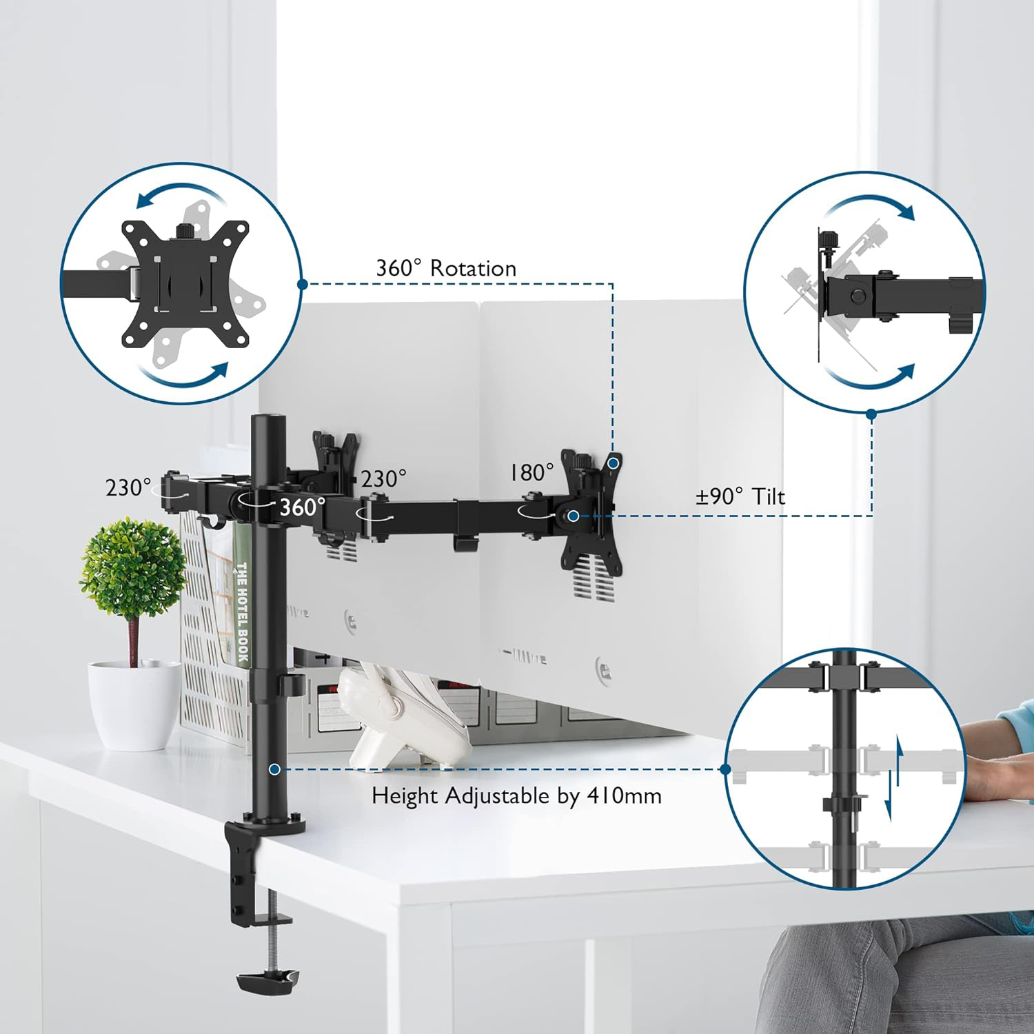 Uchwyt na dwa monitory BONTEC MDM002L, 13-27'', VESA 75/100 mm, Powystawowy - obrazek 3
