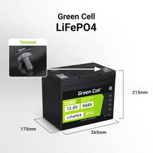 Bateria do Zasilacz awaryjny UPS Green Cell LFPGC12V60AH 60 Ah 768 Wh - obrazek 3