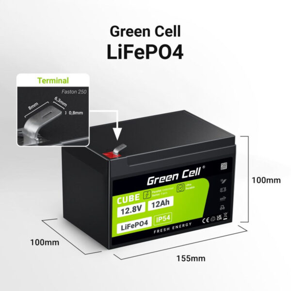 Bateria do Zasilacz awaryjny UPS Green Cell LFPGC12V12AH 12 Ah - obrazek 3
