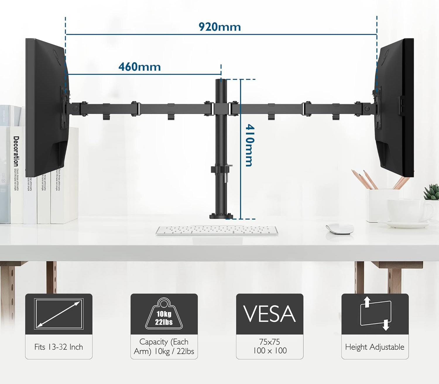 Uchwyt na dwa monitory BONTEC MDM002L, 13-27'', VESA 75/100 mm, Powystawowy - obrazek 5