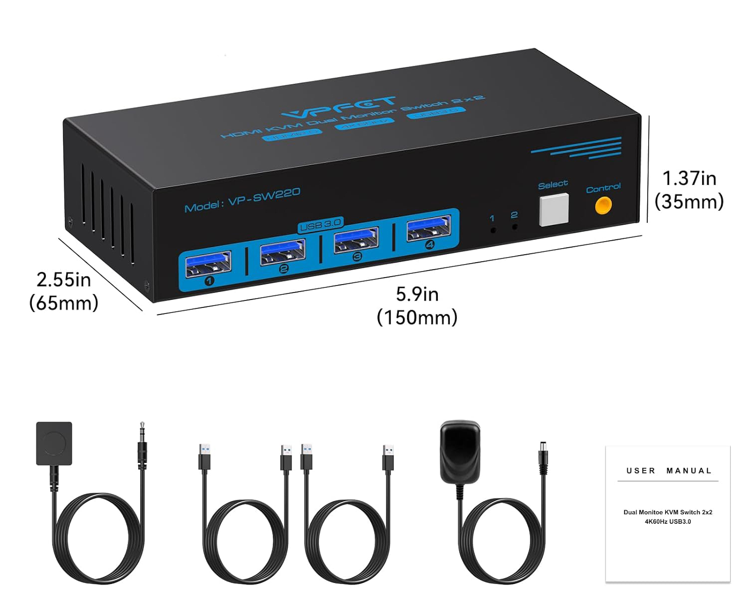 Przełącznik HDMI KVM CMSTEDCD VP-SW220 4K 60Hz 2PC 2 monitory USB 3.0, pilot - obrazek 7