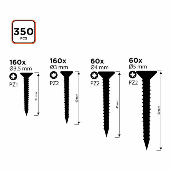 Zestaw śrub Black & Decker Pozidriv Drewno 350 Części - obrazek 3