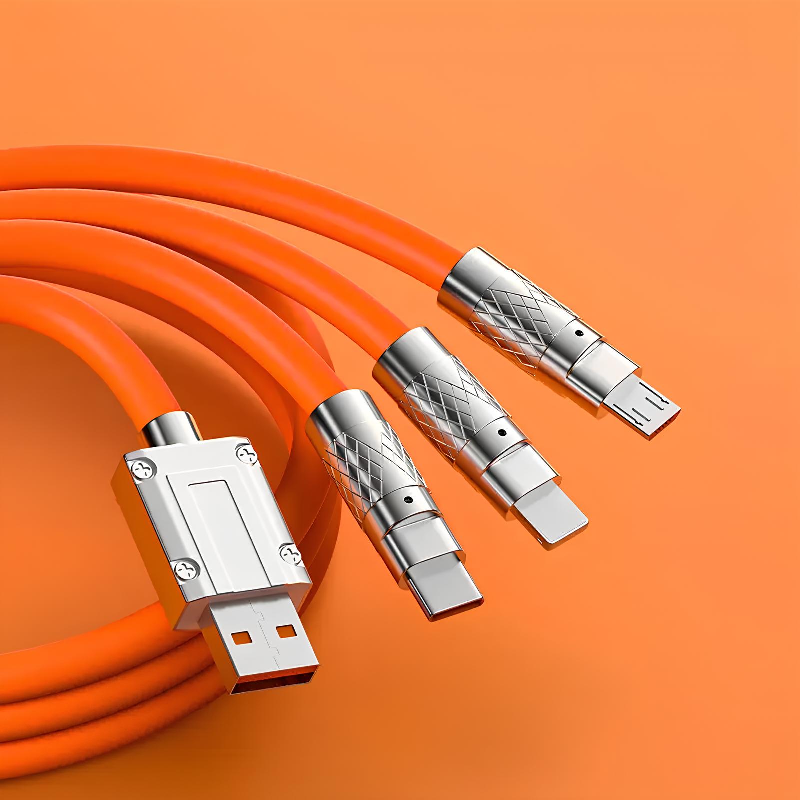 Kabel szybkiego ładowania USB 3w1 typu C 120w 6A 150cm pomaranczowy - obrazek 3