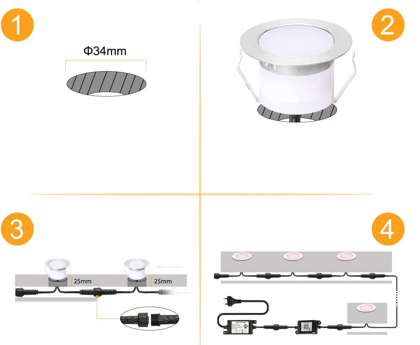 Używany Lampa SUBOSI, Wi-Fi (RGB + ciepła biel), IP67, kpl 10 szt. - obrazek 5