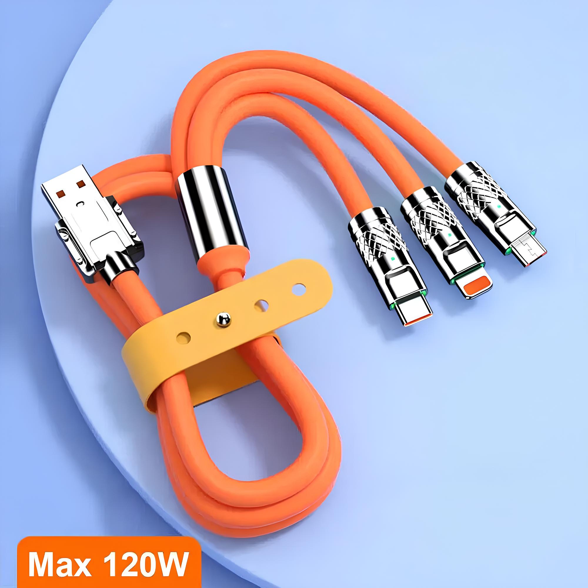 Kabel szybkiego ładowania USB 3w1 typu C 120w 6A 150cm pomaranczowy - obrazek 6