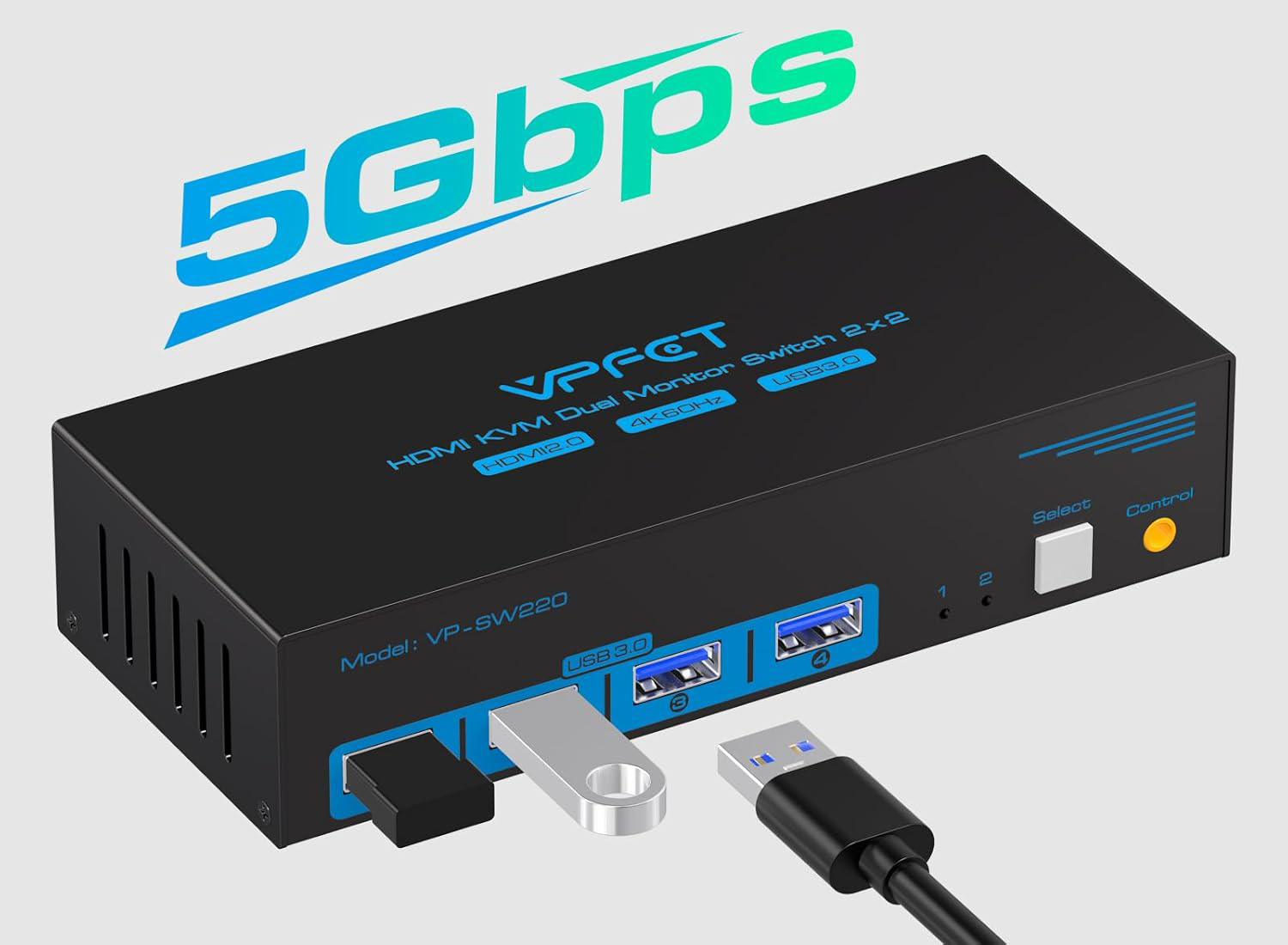 Przełącznik HDMI KVM CMSTEDCD VP-SW220 4K 60Hz 2PC 2 monitory USB 3.0, pilot - obrazek 3