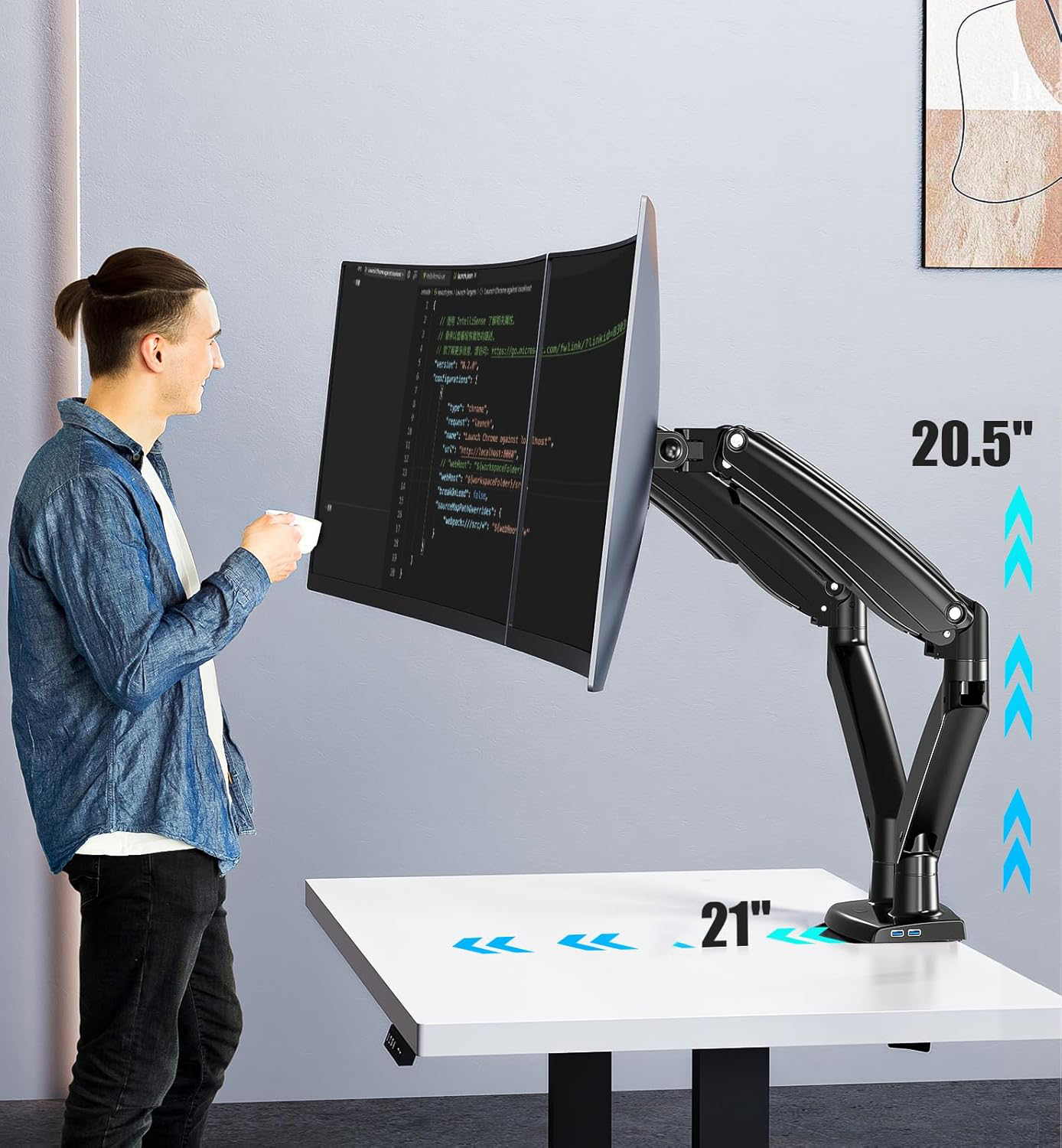 POWYSTAWOWY Uchwyt do dwóch monitorów HUANUO HNDS12 15-35" do 12 kg - obrazek 3