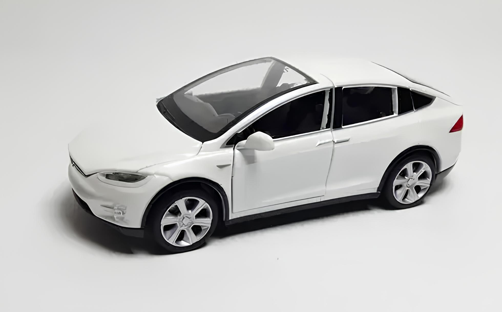 Model samochodu Tesla X90 1:32 biały miniatura elektrycznego auta z otwieranymi drzwiami - obrazek 4