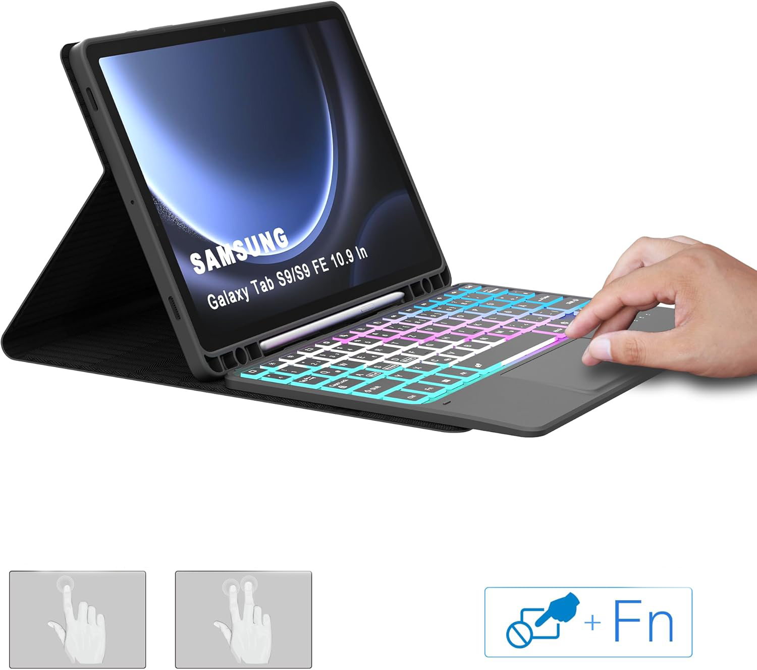 Etui z klawiaturą do Galaxy Tab S9/S9 FE 11" ROOFEI QWERTZ touchpad LED - obrazek 6