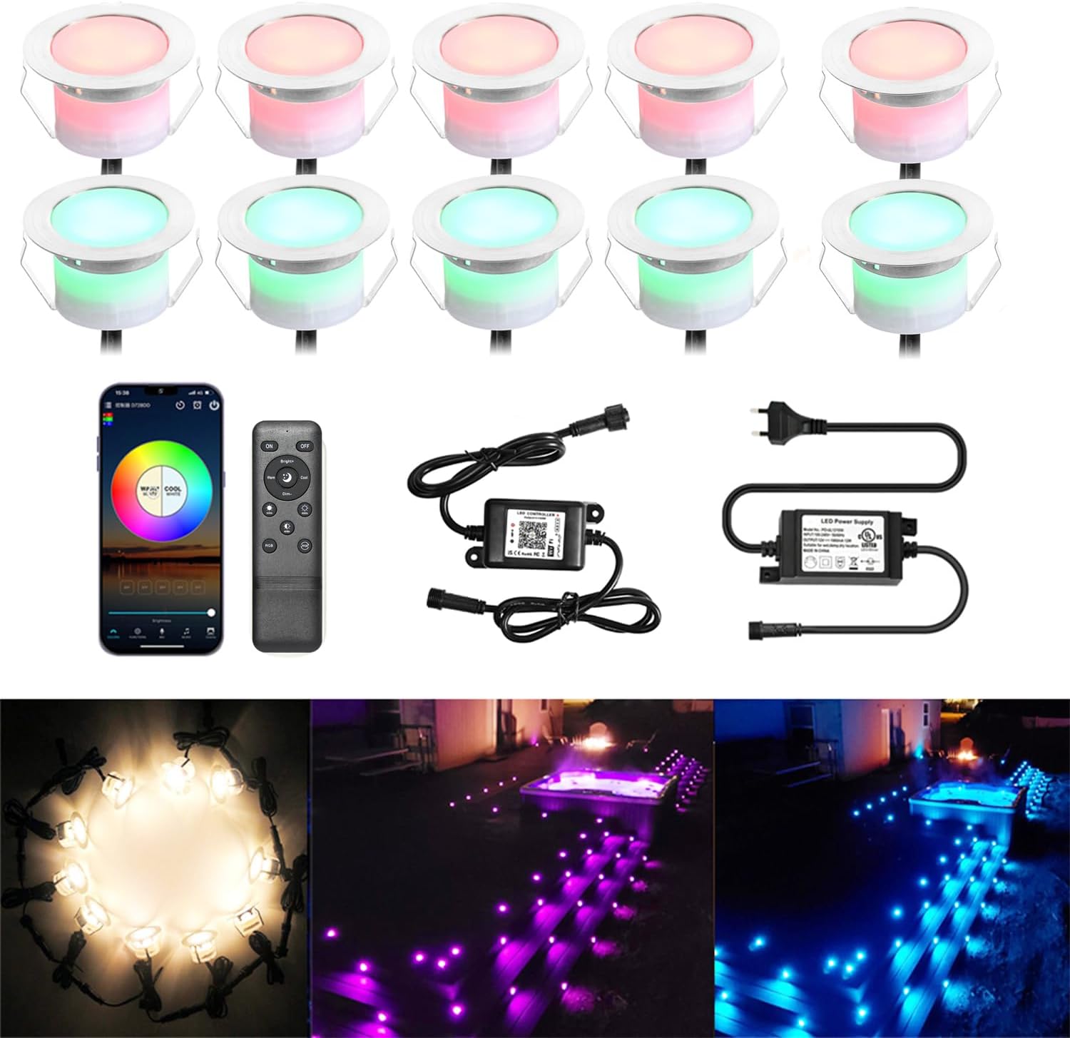 Używany Lampa SUBOSI, Wi-Fi (RGB + ciepła biel), IP67, kpl 10 szt.