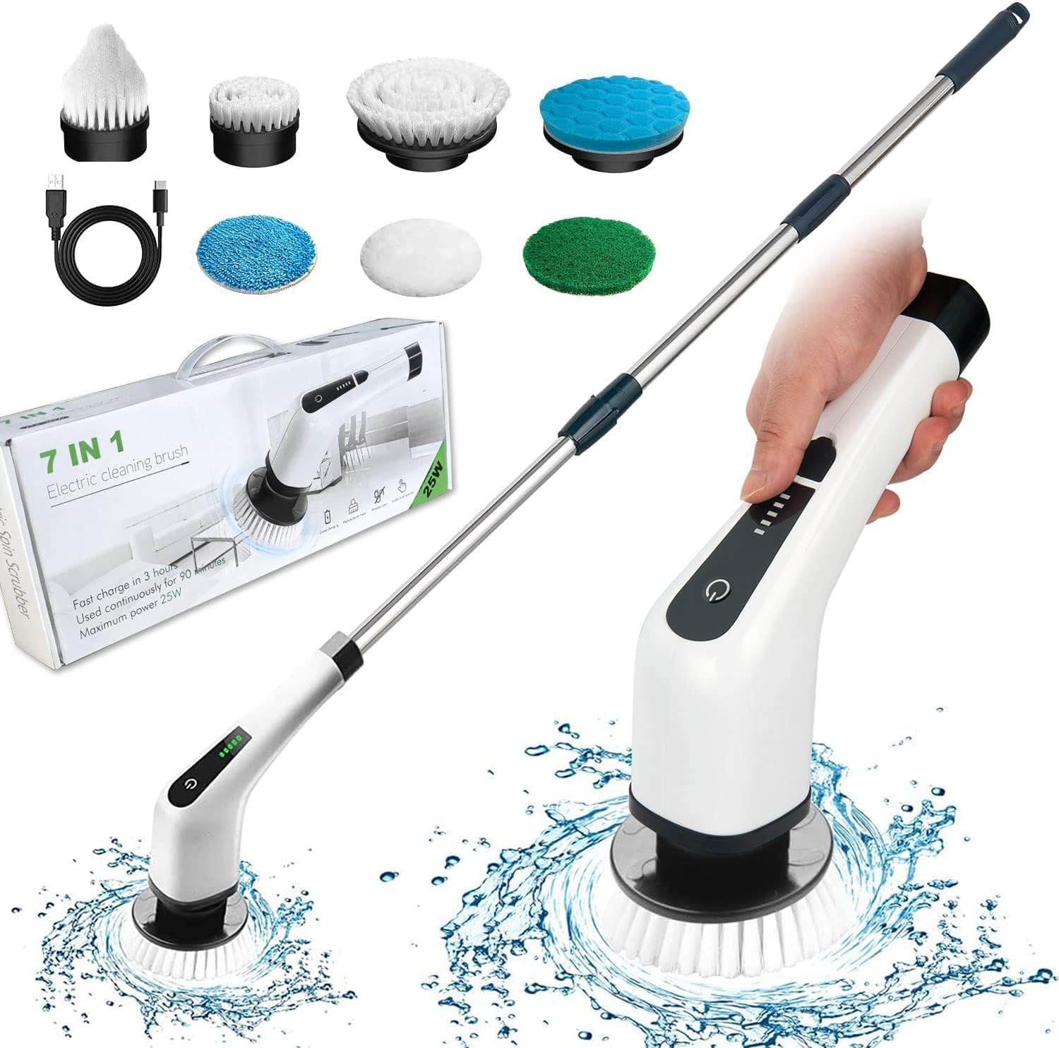 USZKODZONY/UŻYWANE Elektryczna szczotka obrotowa FARI Spin Scrubber 7 głowic + przedłużka