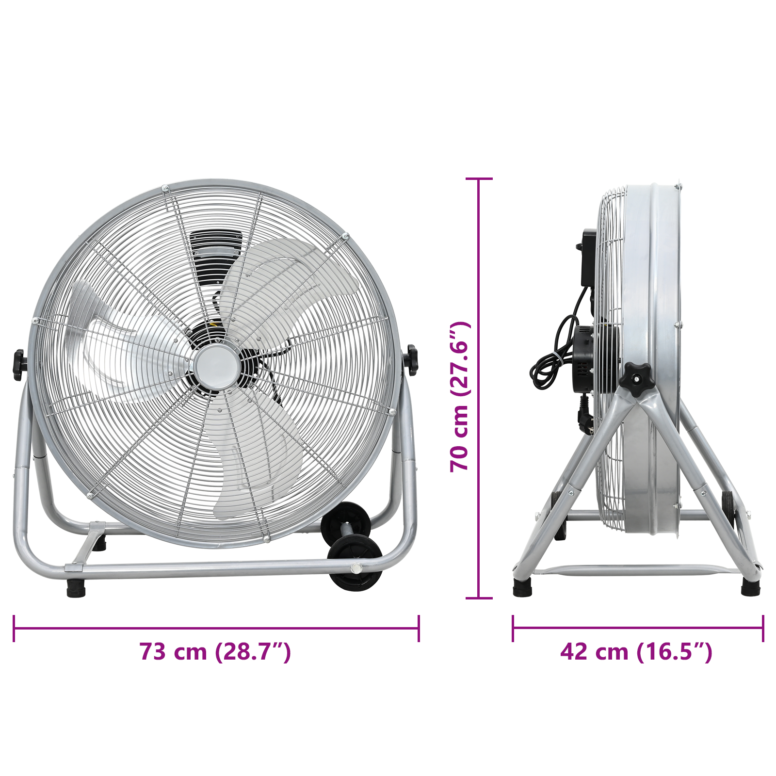 Wentylator bębnowy na kółkach, 3-biegowy, srebrny, Φ64 cm - obrazek 9
