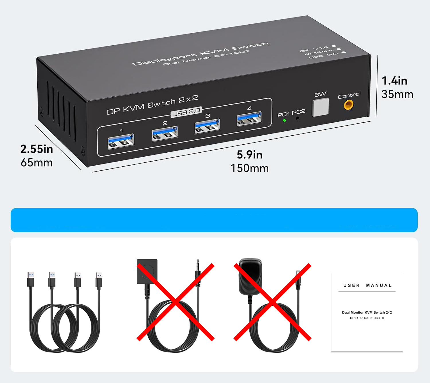 UŻYWANY/NIEKOMPLETNY Przełącznik KVM TJCXELE DisplayPort 4K144Hz 2 PC - obrazek 6
