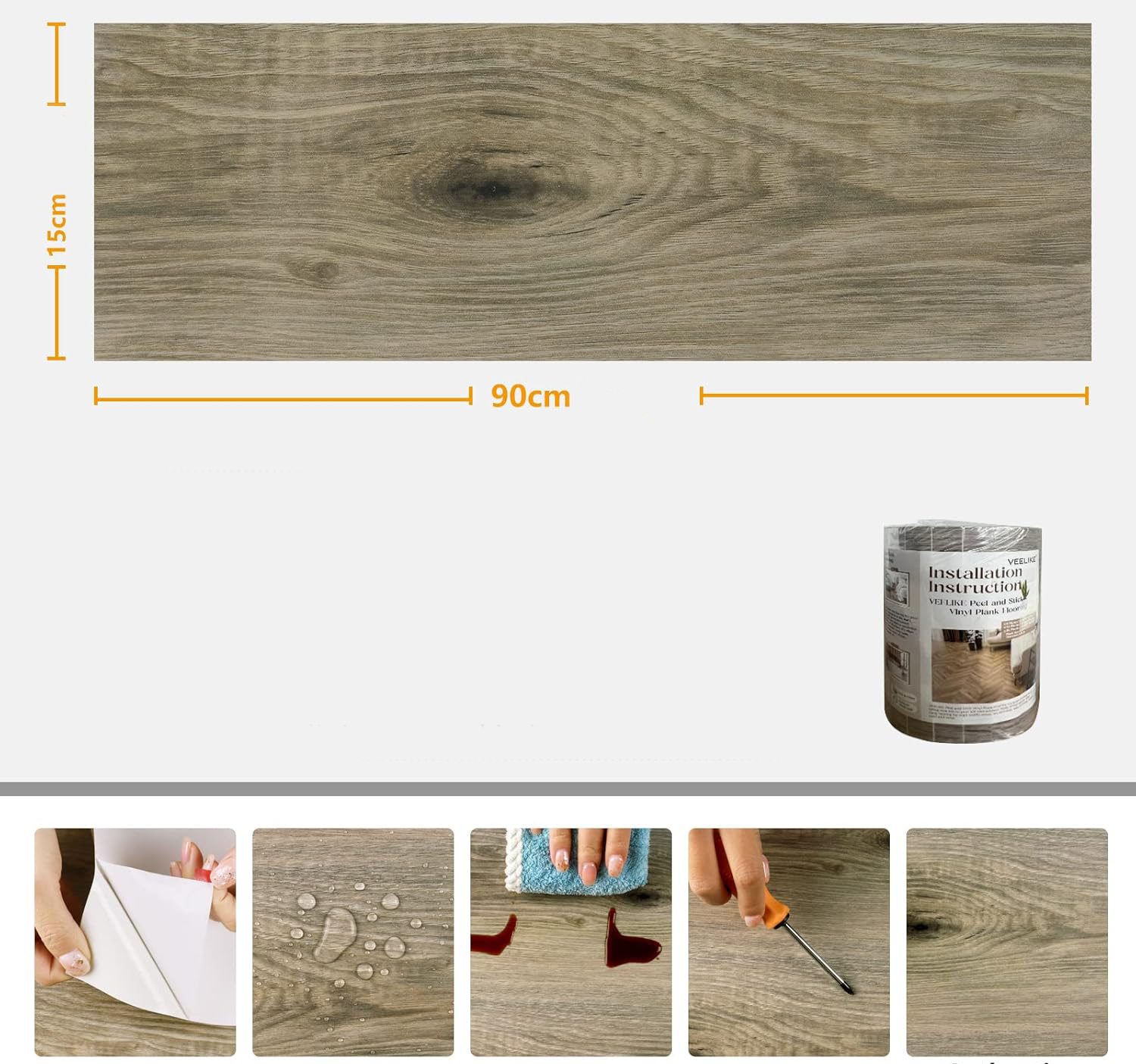 Panele winylowe samoprzylepne 90×15cm VEELIKE efekt drewna 36 szt. - obrazek 2